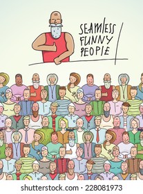 Thumbs Up Man and People Crowd Seamless Colorful Border. Colorful men and women design. Vector illustration EPS8.