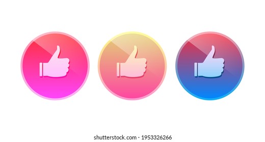 Thumbs up multicolored buttons. Set of colored buttons thumbs up. Vector buttons.