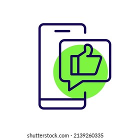 Thumbs up notification message on a smartphone. Pixel perfect, editable stroke icon