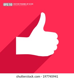 Thumbs up on colorful red background - vector icon
