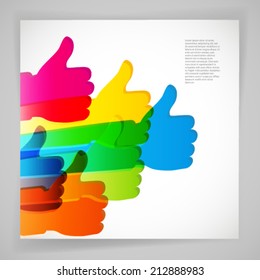 Thumbs up on light background. Abstract background.  Vector illustration. 