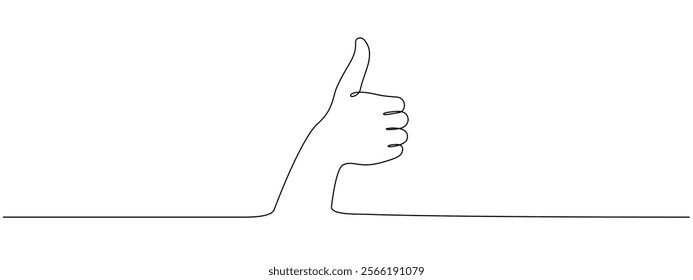 Thumbs up in one continuous line. Symbol of goodness . Positive gesture in one-line style . Vector editable stroke.
