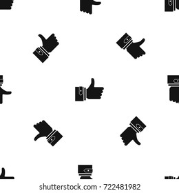 Thumbs up pattern repeat seamless in black color for any design. Vector geometric illustration