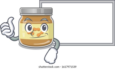 Thumbs up of peanut butter cartoon design with board