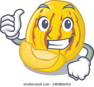 Thumbs up pepino melon in a cartoon basket