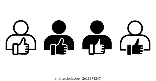 Thumbs Up Person Icons Black and White User Profile Symbols Showing Positive Feedback Vector Design
