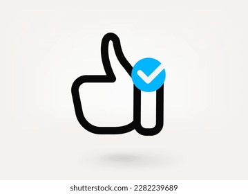 Thumbs up pictogram with approve check mark. Linear vector linear icon