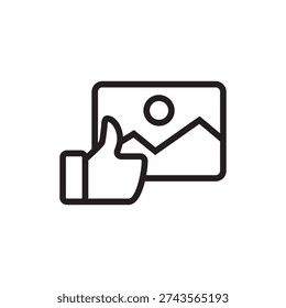 Thumbs up with picture icon for image like engagement and media popularity.