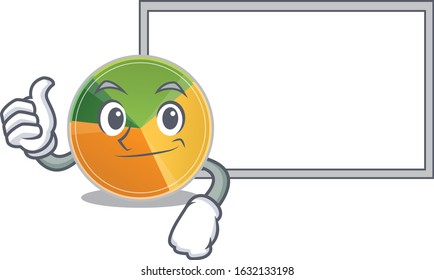 Thumbs up of pie chart cartoon design with board