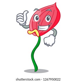Thumbs up pink anthurium flower isolated on mascot