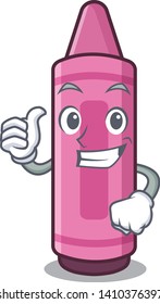 Thumbs up pink crayons in cartoon school bag