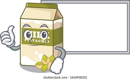 Thumbs up of pistachio milk cartoon design having a board