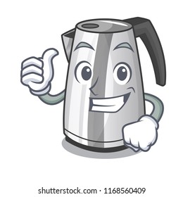 Thumbs up plastic electric kettle isolated on cartoon