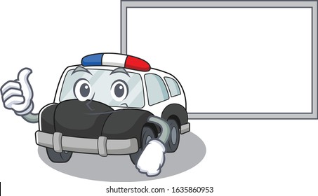Thumbs up of police car cartoon design having a board