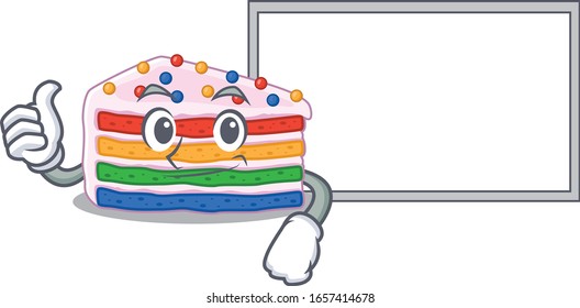 Montones de diseño de caricaturas del pastel de arcoiris con una tabla