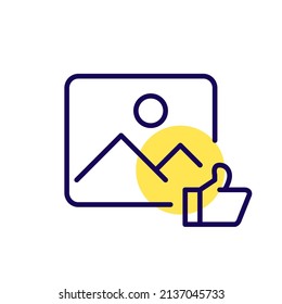 Thumbs up reaction under a picture. Pixel perfect, editable stroke icon