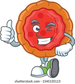 Thumbs up red cherry pie with sweet jam.