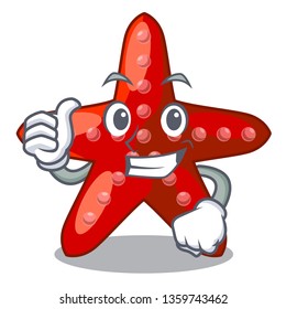 Thumbs up red starfish animal on mascot sand