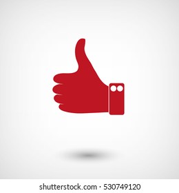 Thumbs up - red vector  icon with shadow