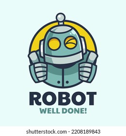 Thumbs Up Robot Cartoon Logo Design