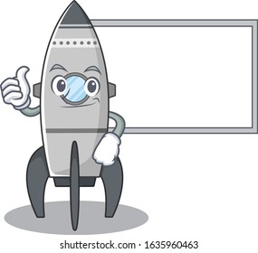 Thumbs up of rocket cartoon design having a board
