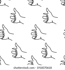 Thumbs up Seamless Pattern One line drawing Single line Continuous Backdrop Cover package, wrapping, etc. Good  gesture concept.  Black on white background. Vector illustration.