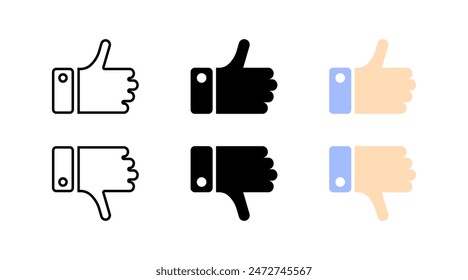 Thumbs Up Set Icons. Like Icons. Linear, silhouette and flat style. Vector icons.