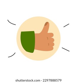 Thumbs up sign in a circle. Simple approval sign in flat cartoon style. Vector isolated illustration on white background.