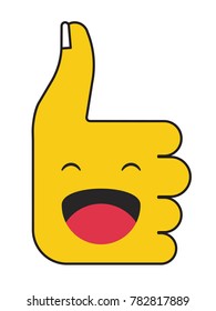 Thumbs Up Sign Illustration. Face With closed eyes and laughing open mouth Emoji vector illustration. 