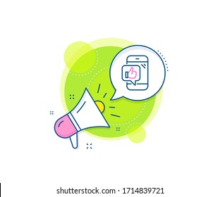 Dreh das Schild hoch. Megaphone Beförderung Komplex Symbol. Handy-ähnliche Linie-Symbol. Positives Feedback-Symbol. Business-Marketing-Banner. Mobile wie Schild. Vektorillustration