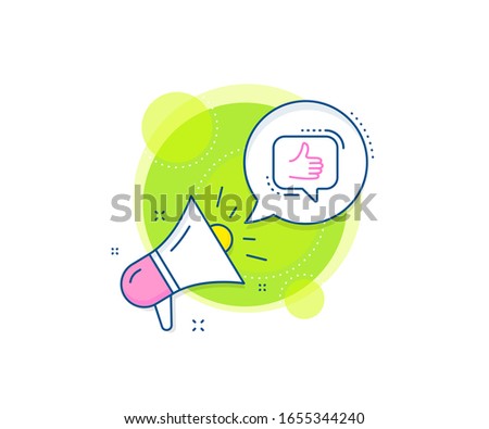 Thumbs up sign. Megaphone promotion complex icon. Like line icon. Positive feedback, social media symbol. Business marketing banner. Like sign. Vector
