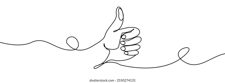 Thumbs up sign one continuous line . Like icon one line. Human hand with a finger thumb up symbol silhouette .