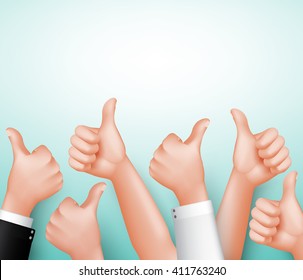 Thumbs Up Sign of Team Hands for Approve with White Space for Message in 3D Realistic Vector Illustration
