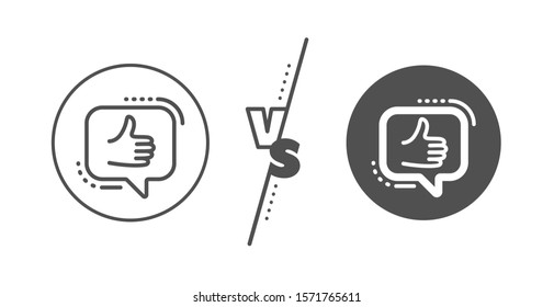 Thumbs up sign. Versus concept. Like line icon. Positive feedback, social media symbol. Line vs classic like icon. Vector