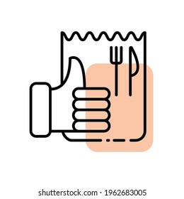 Thumbs up simple line icon. Flat feedback logo design template. Street fast food delivery symbol line illustration. Modern fast food concept for bar, cafe, diner, delivery