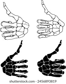 Thumbs up skeleton hand gesture set collection illustration vector issolated