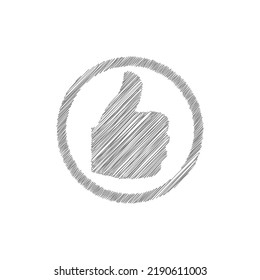 Thumbs up sketch grey vector icon. Hand drawn gesture symbol