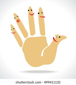 Thumbs smiling face. The positive sign. Vector template of the hand fingers characters. 