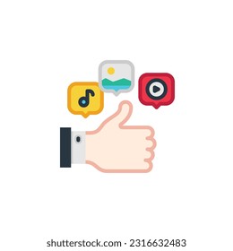Thumbs hacia arriba y símbolo de los medios sociales. Como íconos planos. Ilustración vectorial. Icono aislado adecuado para web, infografías, interfaz y aplicaciones.