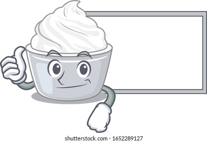 Thumbs up of sour cream cartoon design having a board