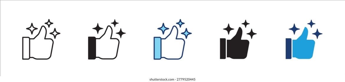 Thumbs up with sparkle icon. Icon symbol usable for: approval, positive feedback, satisfaction, success, excellence, quality, recommendation, like, achievement. Vector illustration