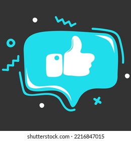 Thumbs Up Speech Bubble Icon In Doodle Style. Social Media Concept