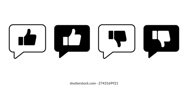Thumbs Up Speech Bubble Vector Icon Set. Review Feedback Symbols