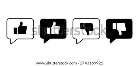 Thumbs Up Speech Bubble Vector Icon Set. Review Feedback Symbols
