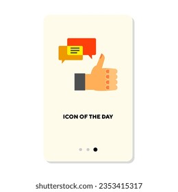 Thumbs up with speech bubbles as messages from friend flat icon. Vertical sign or vector illustration of chatting or conversation element. Network, communication, social media for web design and apps