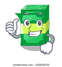 Thumbs up stack of dollars isolated on mascot