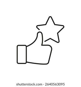 Thumbs Up With Star Line Icon. Positive Feedback, Approval, And Quality Rating Outline Symbol. Customer Satisfaction And Excellence Representation. Editable Stroke. Isolated Vector Illustration.