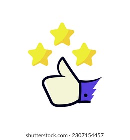 Thumbs up stars good best rating recommended doodle icon illustration logo for business customer feedback