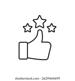 Thumbs Up With Stars Line Icon. Positive Feedback, Customer Satisfaction, And Quality Rating Outline Symbol. User Experience And Approval Concept. Editable Stroke. Isolated Vector Illustration.