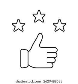 Thumbs Up With Stars Line Icon. Positive Feedback, Customer Satisfaction, And Quality Approval Outline Symbol. Rating And Review Concept. Editable Stroke. Isolated Vector Illustration.